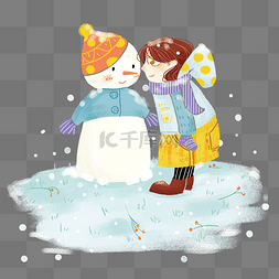 小寒卡通图片_冬季冬天节气冬装卡通雪人和小女