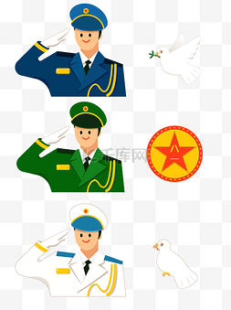 八一建军节中国海陆空三军军人敬