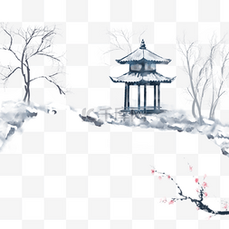 水墨画装饰画图片_手绘二十四节气冬季大雪免费下载