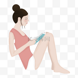 手绘坐着看书的女孩插画