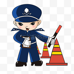 指挥交通警察手绘卡通插画