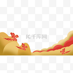 中国风边框图片_黄色底纹云纹浪花边框插画