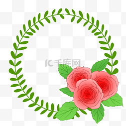 粉红色圆形边框图片_绿叶边框粉红色的花朵