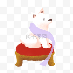 带围巾的狗图片_带着紫色围巾的小狗在凳子上