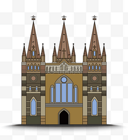 教堂手绘图片_棕色系扁平风手绘欧风教堂