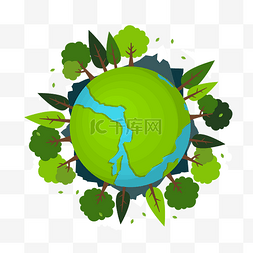 绿色地球卡通图片_卡通绿色森林保护地球矢量图片