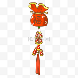 手绘中国风红色挂饰福袋插画