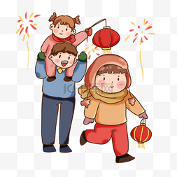 卡通2019烟花图片_手绘卡通2019新年逛灯会