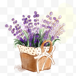 手绘植物花环图片_手绘水彩一篮子紫罗兰