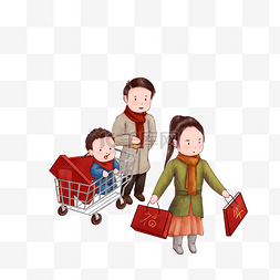新年购物家人一起逛超市买东西挑