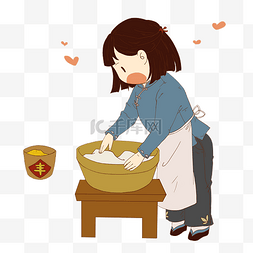 做饭的小女孩插画