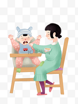 饭勺子图片_母婴手绘喂饭插画