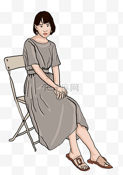 女孩坐在椅子上图片_穿着时髦的女孩坐在椅子上