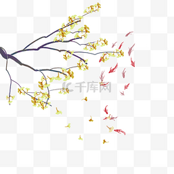 中正仁和图片_卡通手绘中国风银杏树和树下的鱼