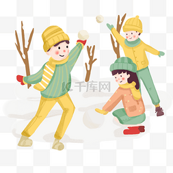 堆雪人打雪仗图片_寒假小朋友放假打雪仗堆雪人手绘