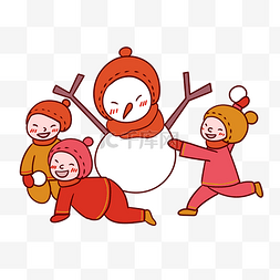  喜庆新年小孩子过年打雪仗