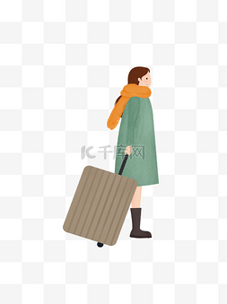 拖着的行李箱图片_拖着行李的女孩元素