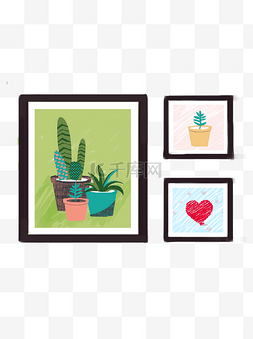 植物盆栽装饰图片_爱心植物盆栽壁画元素设计