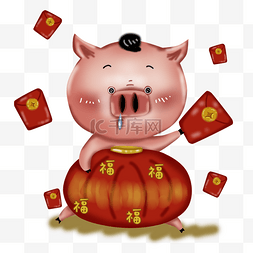 新年红色喜庆背景图片_立体猪年恭喜发财红包雨猪猪迎新