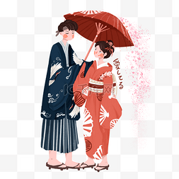 日本衣服图片_日本穿着和服的甜蜜男女情侣免抠