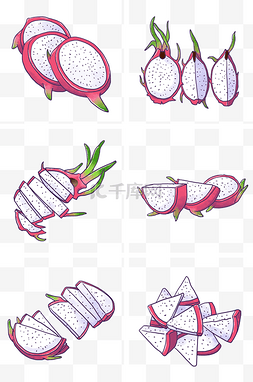 果蔬切块图片_手绘各种切开的火龙果插图PNG免抠