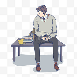 成熟男人坐在长椅上插画
