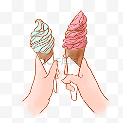 女卡通度假图片_卡通手绘手拿冰淇淋PNG免抠素材
