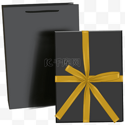 礼物盒系带图片_系着金色丝带的黑色礼盒