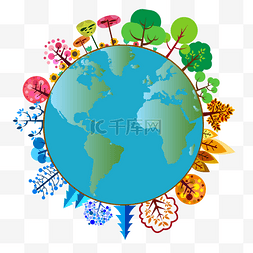 地球蓝色环保图片_卡通手绘地球环保日矢量图