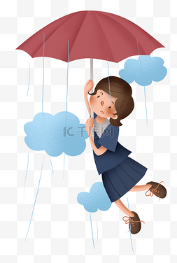 云彩下雨图片_二十四节气雨水下雨天拿雨伞的女