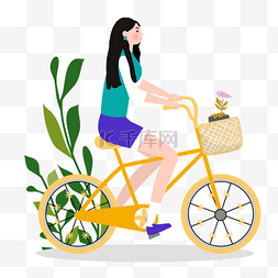 骑单车的女孩图片_卡通风骑单车的美丽女孩