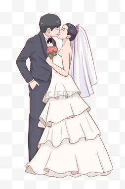 接吻手绘图片_婚礼情侣接吻插画