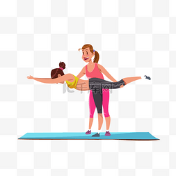 瑜伽老师和瑜伽垫图片_卡通瑜伽锻炼矢量素材