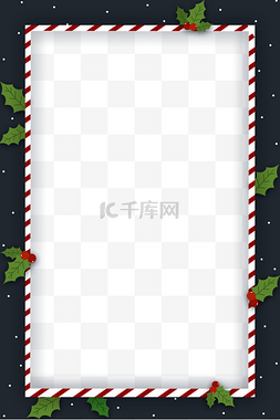 圣诞夜元素图片_红白条纹绿叶边框