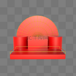 C4D立体电商喜庆中国红装饰舞台