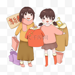 手绘新年买衣服插画