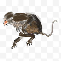 趴着的动物卡通图片_水墨趴着的黑色猿猴