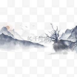 山河风景手绘图片_中国风手绘水墨风景山水画