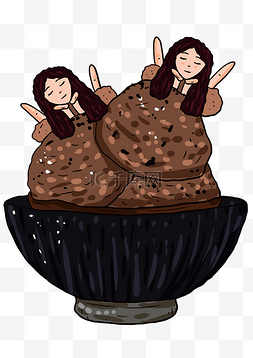 手绘冰淇淋女孩图片_手绘卡通可爱冰淇淋碗巧克力女孩