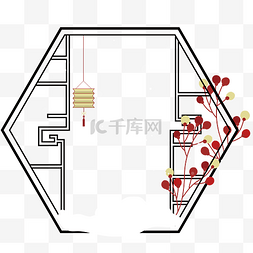 手绘矢量文件窗户花边边框过新年