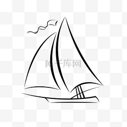 手绘线条素材可爱图片_简约线条描绘可爱帆船