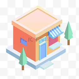 2.5D正方形的小房子插画