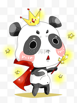 发光的皇冠图片_卡通手绘厚涂披着斗篷的熊猫国王