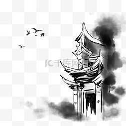 中国风房屋素材图片_中国风水墨屋檐黑白复古屋檐古代