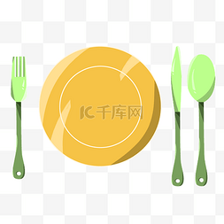 勺子黄色图片_手绘盘子餐具