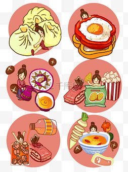 饺子包子图片_手绘插画卡通可爱食物享受美食设