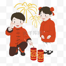 儿童捂耳朵放新年烟花图