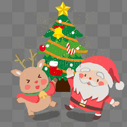 手绘圣诞树铃铛图片_圣诞节圣诞老人和麋鹿可爱手绘卡