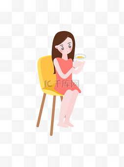 女孩坐在椅子上图片_坐在椅子上喝咖啡的女孩可商用元