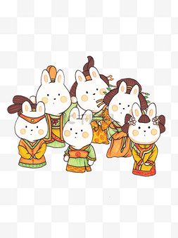手绘插画中秋节中国风月兔集设计
